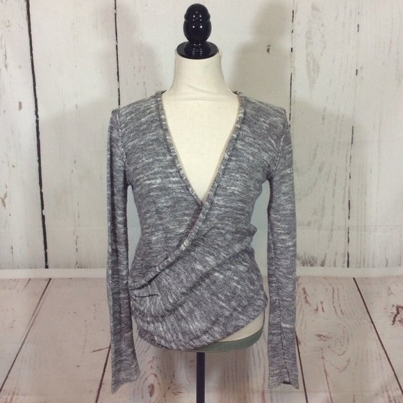 2/$30 Free People Gotham Faux Wrap Sweater Gray Ruched Long Sleeve Boho - Picture 3 of 13